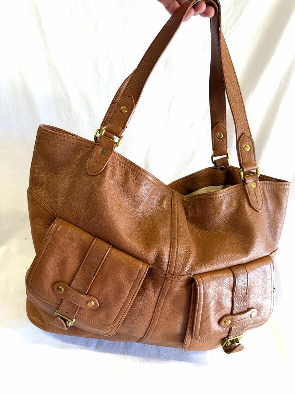 Lauren Ralph Lauren Brown Leather Y2K Cargo Pocket Shoulder Tote Bag